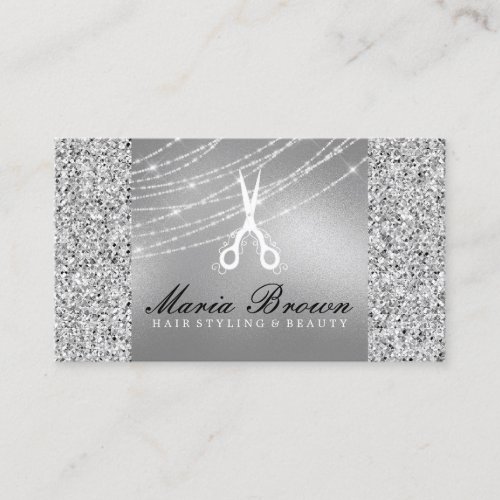 Hair stylist Glitter Silver Luxury Business Card