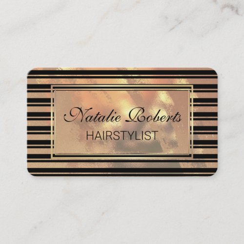 Hair Stylist Gold Black Stripes Beauty Salon Business Card