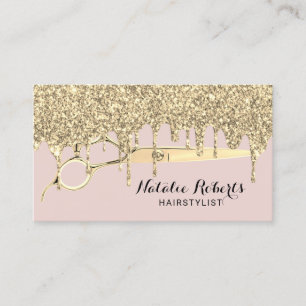 Hair Stylist Gold Drips Blush Pink Beauty Salon Business Card