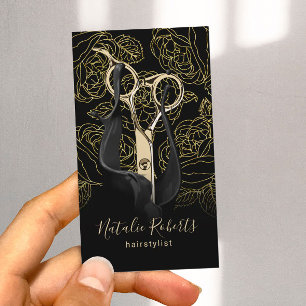 Hair Stylist Gold Floral Botanical Line Art Salon Business Card