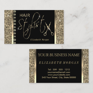 Hair Stylist - Gold Glitter and  Diamonds Business Card
