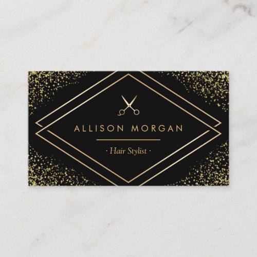 Hair Stylist Gold Glitter Confetti Scissors Logo Business Card