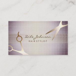 Hair Stylist Gold Glitter Saloon Linen Lavender Business Card