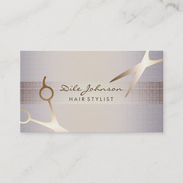 Hair Stylist Gold Glitter Saloon Linen Retro Business Card (Front)