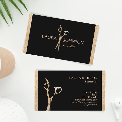 Hair Stylist Gold Glitter Scissors Beauty Salon Business Card