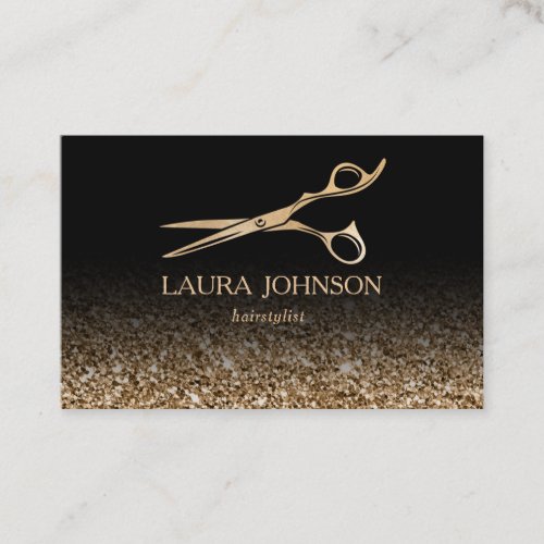 Hair Stylist Gold Glitter Scissors Business Card
