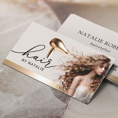 Hair Stylist Gold Hair Dryer Beauty Girl Salon Business Card