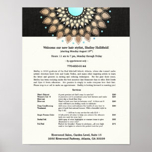 Hair Stylist Gold Ornate Motif Black Linen Look Poster