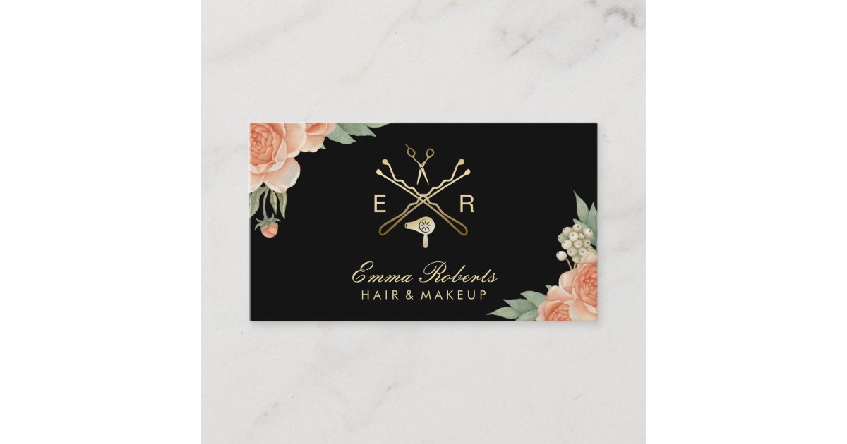 Hair Stylist Gold Salon Logo Vintage Floral Business Card ...
