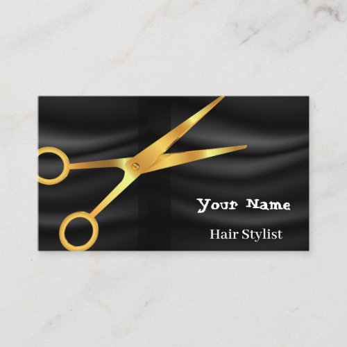 Hair Stylist gold scissor Beauty Salon Black cloth Business Card