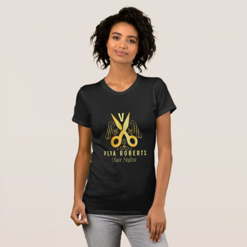 Hair Stylist Gold Scissor & Beauty Salon Business T-Shirt | Zazzle