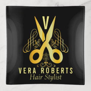 Hair Stylist Gold Scissor & Beauty Salon design Trinket Tray