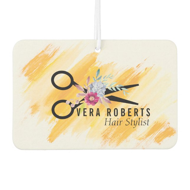 Hair Stylist Gold Scissor & Beauty Salon floral Air Freshener (Front)