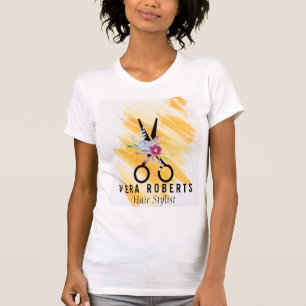 Hair Stylist Gold Scissor & Beauty Salon Floral T-Shirt