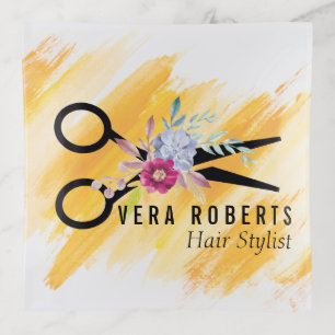 Hair Stylist Gold Scissor & Beauty Salon floral Trinket Tray