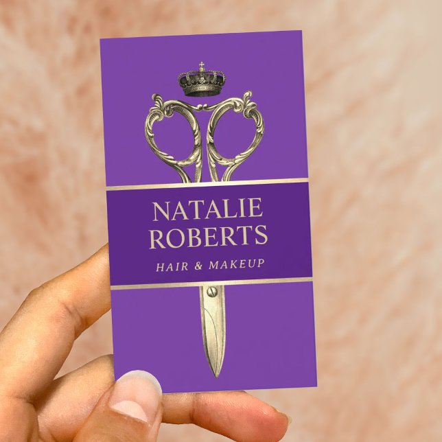 Hair Stylist Gold Scissor Beauty Salon Purple Appointment Card (Creator Uploaded)