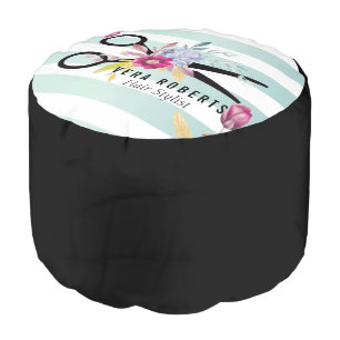 Hair Stylist Gold Scissor & Beauty striped Floral Pouf
