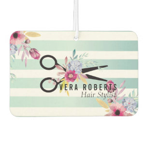 Hair Stylist Gold Scissor & Beauty stripes floral Air Freshener