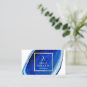 Hair Stylist Gold Scissor Blue Agate Geode Salon Business Card (Standing Front)