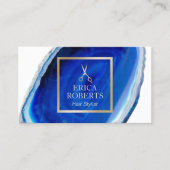 Hair Stylist Gold Scissor Blue Agate Geode Salon Business Card (Front)