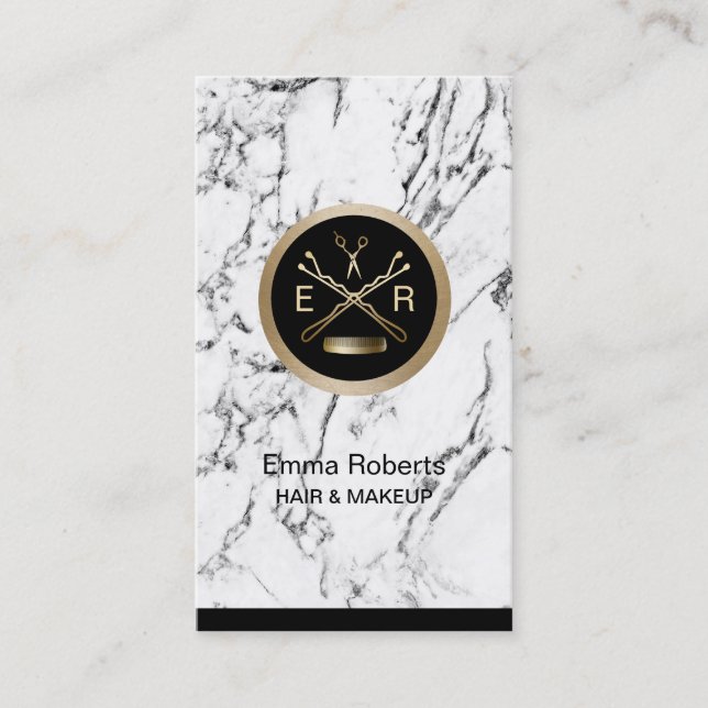 Hair Stylist Gold Scissor & Comb Appointment Card (Front)