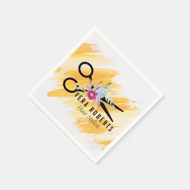 Hair Stylist Gold Scissor Floral Napkins (Corner)