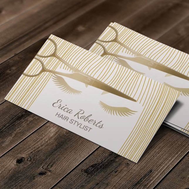 Hair Stylist Gold Scissor & Girl Beauty Salon Business Card (Creator Uploaded)