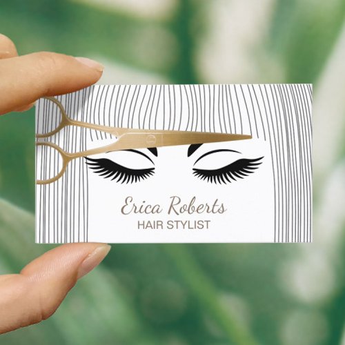 Hair Stylist Gold Scissor &amp; Girl Hair Salon Business Card