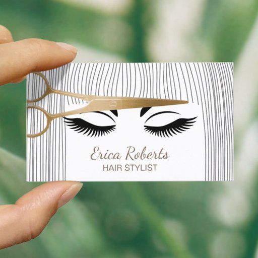 Customizable Hair Stylist Gold Scissor &amp; Girl Hair Salon Business Card