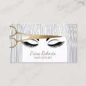 Hair Stylist Gold Scissor & Girl Hair Salon Business Card (Front)