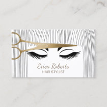 Hair Stylist Gold Scissor & Girl Hair Salon Business Card