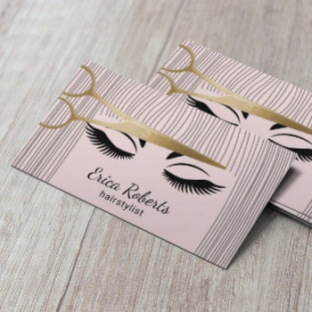 Hair Stylist Gold Scissor & Girl Salon Blush Pink Business Card by cardfactory at Zazzle