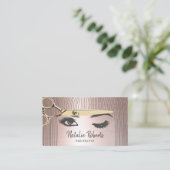 Hair Stylist Gold Scissor & Girl Salon Rose Gold Business Card (Standing Front)