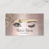 Hair Stylist Gold Scissor & Girl Salon Rose Gold Business Card (Front)