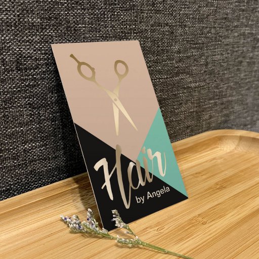 Customizable Hair Stylist | Gold Scissor Modern Hair Salon Business Card