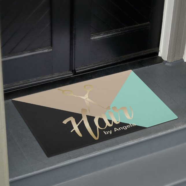 Hair Stylist | Gold Scissor Modern Hair Salon Doormat (Creator Uploaded)