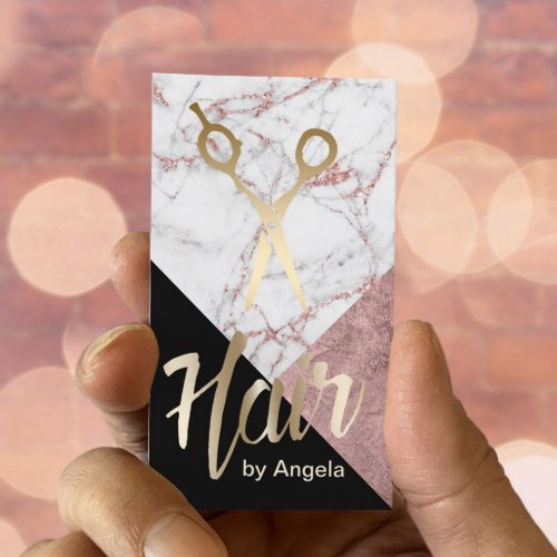 Hair Stylist Gold Scissor Modern Marble Hair Salon Business Card