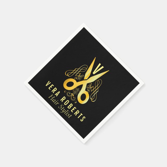 Hair Stylist Gold Scissor Professional Salon Napkins (Corner)