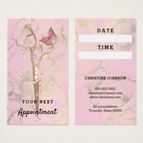 hair stylist gold scissors appointment card