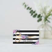 Hair Stylist Gold Scissors & Beauty Salon floral Business Card (Standing Front)