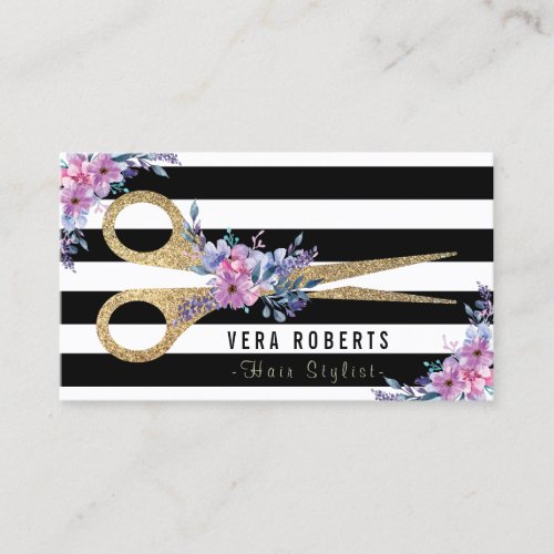 Hair Stylist Gold Scissors &amp; Beauty Salon floral Business Card