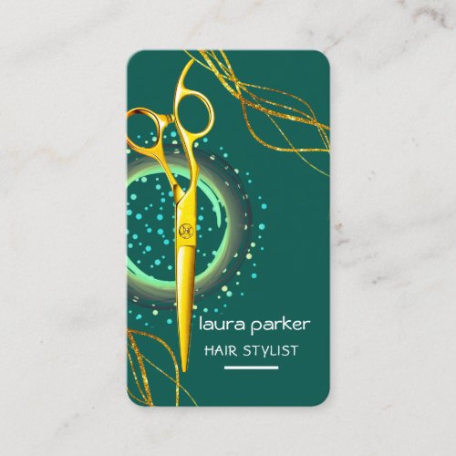 Hair Stylist Gold Scissors Green Salon Spa Business Card