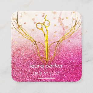 Hair Stylist Gold Scissors Pink Elegant Salon Square Business Card