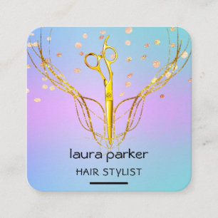 Hair Stylist Gold Scissors Purple Elegant Salon Square Business Card
