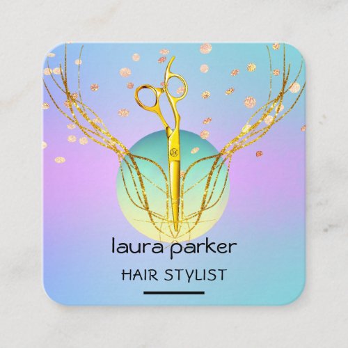 Hair Stylist Gold Scissors Purple Moon Salon  Square Business Card