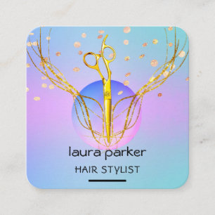 Hair Stylist Gold Scissors Purple Moon Salon Square Business Card