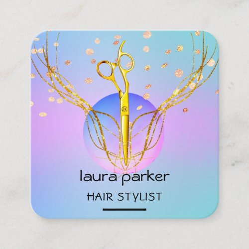 Hair Stylist Gold Scissors Purple Moon Salon  Square Business Card