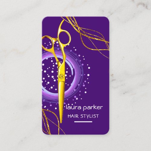 Hair Stylist Gold Scissors Purple Salon Spa Business Card