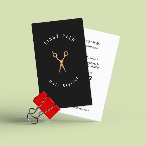  Hair Stylist Gold Scissors Simple Modern Black Business Card