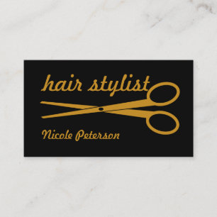 Hair Stylist - Gold Scissors with black background Business Card
